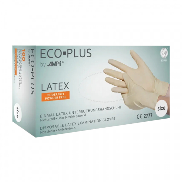 AMPRI-Hand-Schutz, Einweg-Latex-Einmal-Handschuhe, ECO PLUS, puderfrei, Pkg á 100 Stück, VE = 10 Pkg.