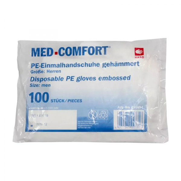 AMPRI-Hand-Schutz, Einweg-PE-Einmal-Handschuhe, MED COMFORT, ca 30 cm lang, Pkg á 100 Stück, VE = 100 Pkg.