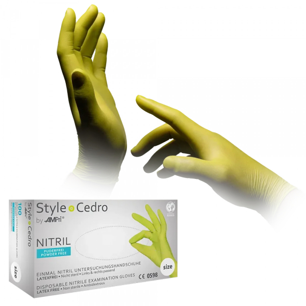 AMPRI-Hand-Schutz, Nitril-Einmal-Einweg-Handschuhe, STYLE CEDRO by Med-Comfort ungepudert, VE= 10 Boxen á 100 Stück