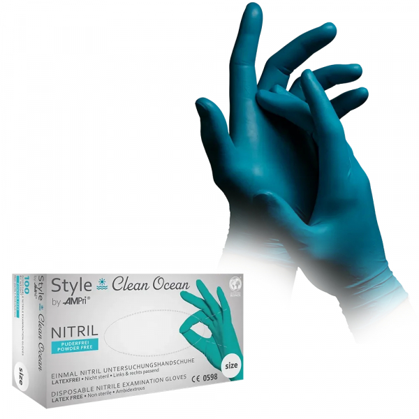 AMPRI-Style Clean Ocean, Nitril-Untersuchungshandschuh, puderfrei, ocean green, Gr. XS-XL