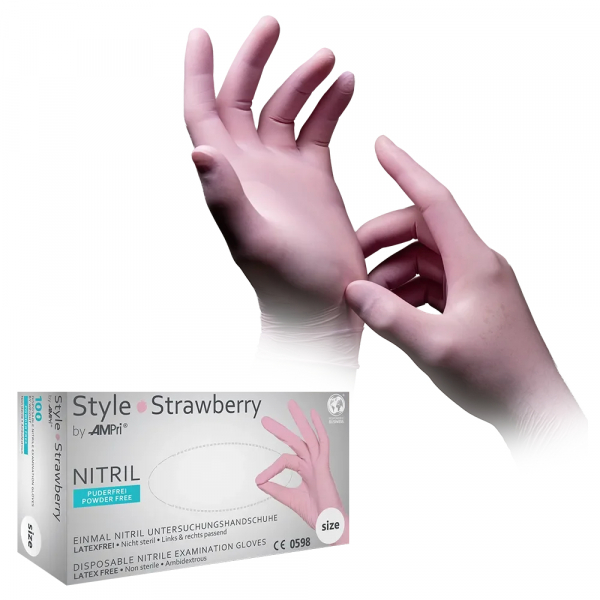 AMPRI-Hand-Schutz, Einweg-Nitril-Einmal-Handschuhe, STYLE STRAWBERRY, puderfrei, rosa, Pkg á 100 Stück, VE = 10 Pkg.