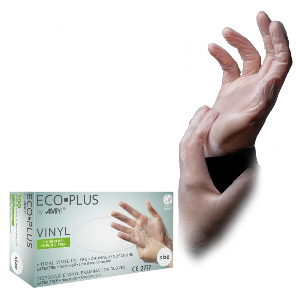 AMPRI-Hand-Schutz, Einweg-Vinyl-Einmal-Handschuhe, ECO PLUS, puderfrei, weiß, Pkg á 100 Stück, VE = 10 Pkg.