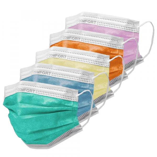 AMPRI-Einweg-Mundschutz, Einmal-Maske, MED COMFORT, Typ IIR, 3lagig, runde Elastikbänder, versch. Farben, VE = 20 Pkg. á 50 Stk.