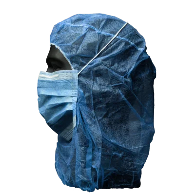 AMPRI-Einweg-Astronauten-Hauben, Einmalhauben, MED COMFORT, 2-lagig, mit Mundschutz, blau, VE = 10 Pkg. á 100 Stück