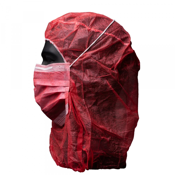 AMPRI-Einweg-Astronauten-Hauben, Einmalhauben, MED COMFORT, 2-lagig, mit Mundschutz, rot, VE = 10 Pkg. á 100 Stück