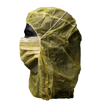 AMPRI-Einweg-Astronauten-Hauben, Einmalhauben, MED COMFORT, 2-lagig, mit Mundschutz, gelb, VE = 10 Pkg. á 100 Stück