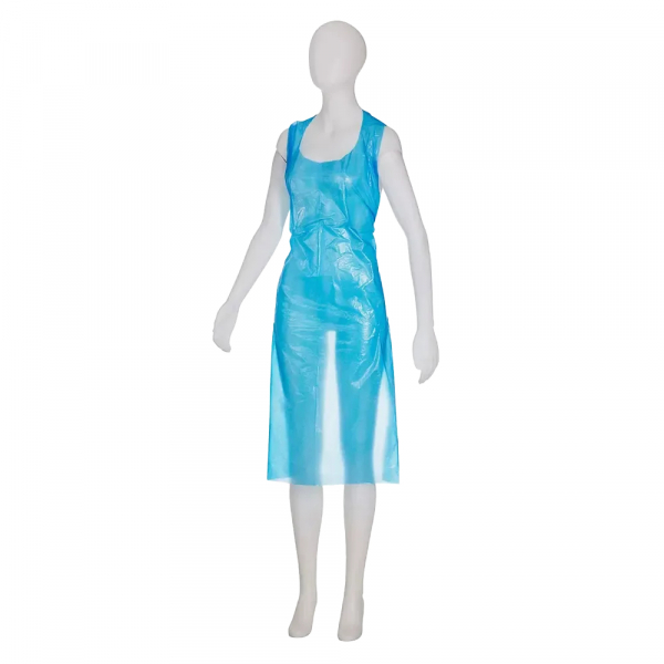 AMPRI-Einweg-PE-Schürzen, Einmalschürzen, MED COMFORT, glatte Oberfläche, 75 x 140 cm geblockt, VE = Beutel á 50 Stück, blau