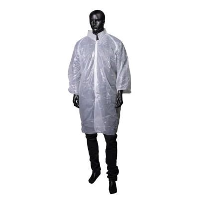 AMPRI-Einweg-PE-Besuchermäntel, Einmalmantel, MED COMFORT, ohne Kapuze, 115 cm, weiß, VE = 1 Pkg. á 50 Stück