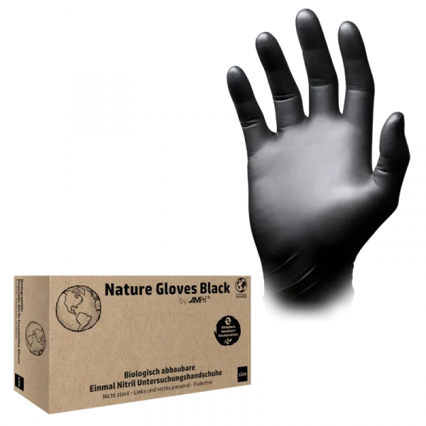 AMPRI-Nature Gloves Black, Nitril-Untersuchungshandschuh, puderfrei, schwarz