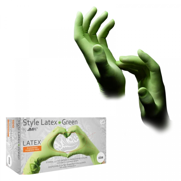 AMPRI-Style Latex Green, Latex-Untersuchungshandschuhe, puderfrei, grün