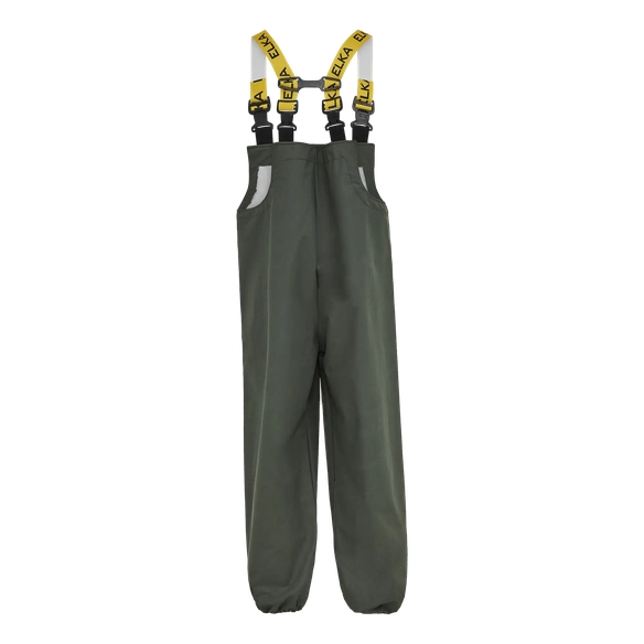 ELKA-Workwear, Rainwear-Wetter-Schutz, PU-Workwear, Regen-Latzhose, Cleaning mit Elastik am Bein, oliv
