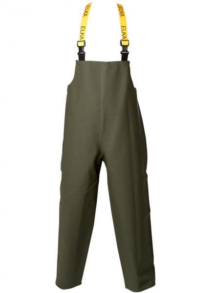 ELKA-Workwear, Rainwear-Wetter-Schutz, Regen-Latzhose, 600g/m² PVC vorne/240g/m² PU-Workwear, hinten, oliv