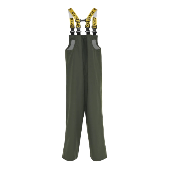 ELKA-Workwear, Rainwear-Wetter-Schutz, Regen-Latzhose, 600g/m² PVC vorne/240g/m² PU-Workwear, hinten, oliv