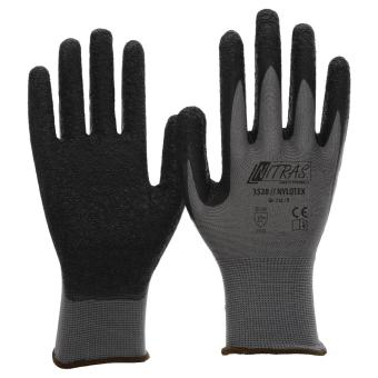 NITRAS NYLOTEX, Nylonhandschuhe, grau, Latex-Beschichtung, schwarz, VE = 12 Paar