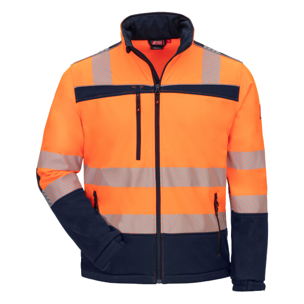 NITRAS-Warnschutz-Softshelljacke MOTION TEX VIZ, 310 g/m², Farbe: neonorange/marineblau
