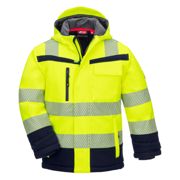 NITRAS-Winter-Warnschutz-Softshelljacke MOTION TEX KIDS, 340 g/m², Farbe: neongelb/marineblau