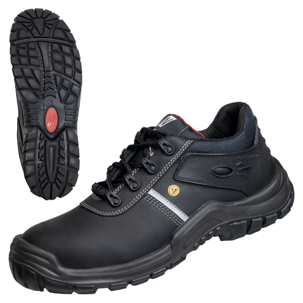 NITRAS UTILITY STEP, S3L SR FO Sicherheitshalbschuhe, strapazierfähiges Leder, schwarz (Farbcode: 1000), widerstandsfähige und nicht kreidende PU / PU-Laufsohle, schwarz, Zehenkappe aus Fiberglas, durchstichhemmende Zwischensohle aus Textil, metallfr