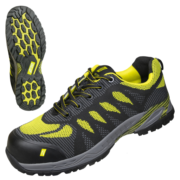 NITRAS PRO STEP , S1P Sicherheitshalbschuhe, schwarz / lime, nahtloses Obermaterial, schwarz / lime