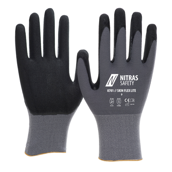 NITRAS SKIN FLEX LITE, Montagehandschuhe, grau / schwarz, VE = 12 Paar