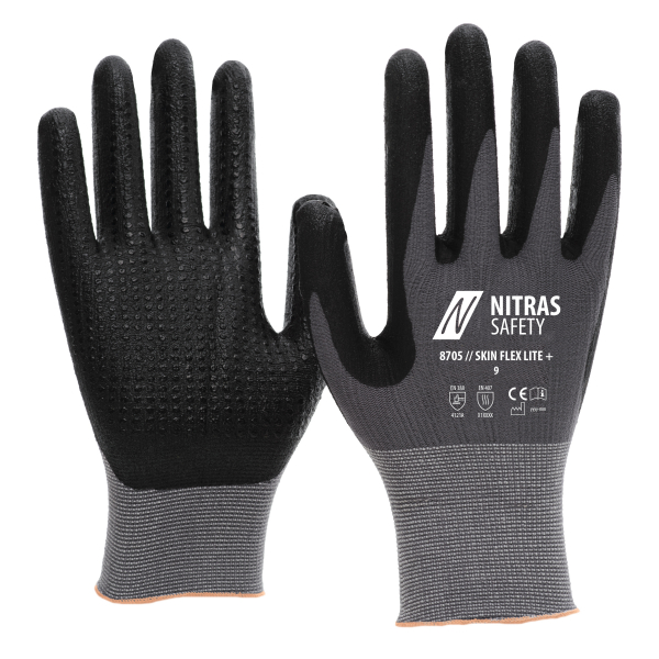 NITRAS SKIN FLEX LITE+, Montagehandschuhe, grau / schwarz, VE = 12 Paar