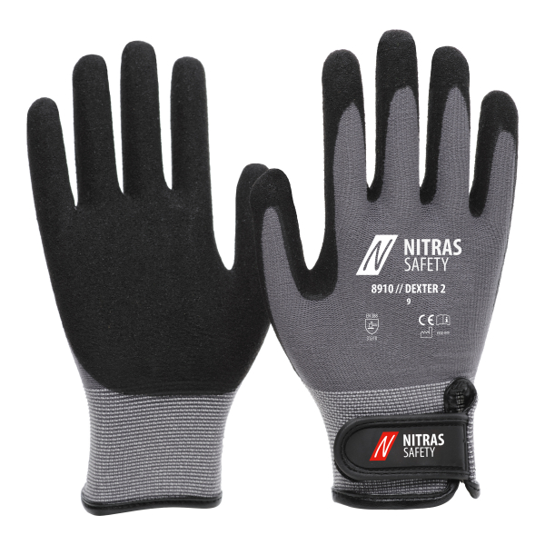 NITRAS DEXTER ULTIMATE, Mechanikerhandschuhe, geschmeidiges und strapazierfähiges Nappaleder, grau, hochwertiger Textilrücken, schwarz, EN 388
