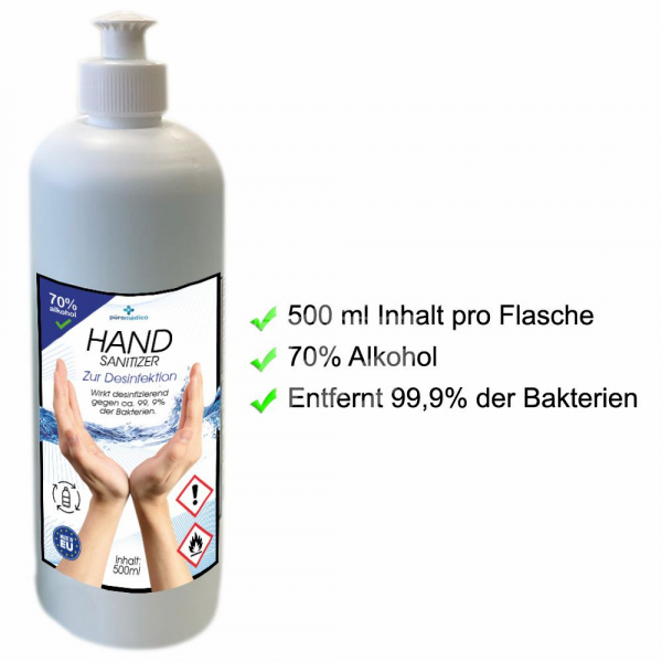 HAND-SANITIZER-Hygiene, Handdesinfektion - Hände-Desinfektionsmittel, 500 ml