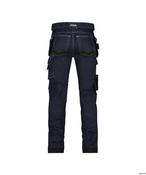 DASSY® Melbourne Stretch-Arbeitsjeans mit Holstertaschen und Kniepolstertaschen, jeansblau/schwarz