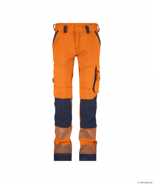 DASSY® Aruba Women Stretch-Warnschutzbundhose mit Kniepolstertaschen, neonorange/dunkelblau