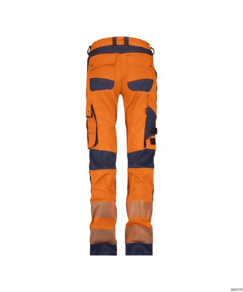 DASSY® Aruba Women Stretch-Warnschutzbundhose mit Kniepolstertaschen, neonorange/dunkelblau