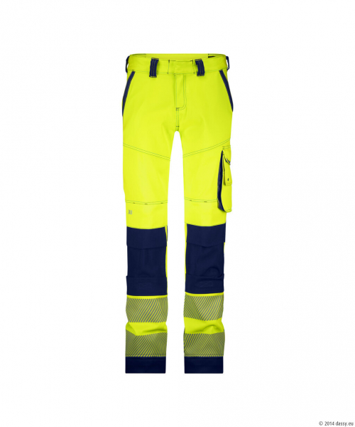 DASSY® Aruba Women Stretch-Warnschutzbundhose mit Kniepolstertaschen, neongelb/dunkelblau