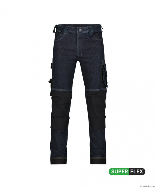DASSY® Kyoto Stretch-Arbeitsjeans mit Kniepolstertaschen, jeansblau/schwarz