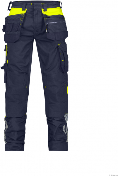 DASSY-Arbeitshose mit Holstertaschen und Kniepolstertaschen SHANGHAI, 245 g/m², nachtblau/neongelb