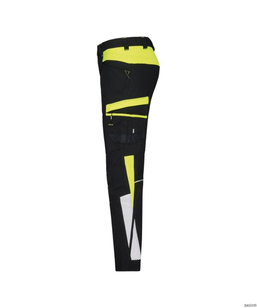 DASSY-Damen-Stretch-Arbeitshose HONG KONG, 245 g/m², schwarz/neongelb