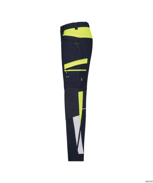 DASSY-Damen-Stretch-Arbeitshose HONG KONG, 245 g/m², nachtblau/neongelb