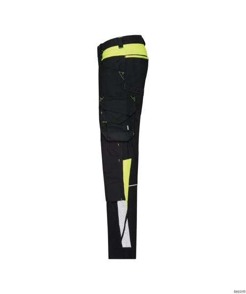 DASSY-Damen-Stretch-Arbeitshose mit Kniepolstertaschen CANTON, 245 g/m², schwarz/neongelb