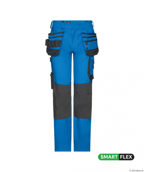 DASSY® Flux Next Stretch-Arbeitshose mit Holstertaschen und Kniepolstertaschen, azurblau/anthrazitgrau