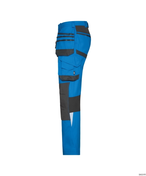 DASSY® Flux Next Stretch-Arbeitshose mit Holstertaschen und Kniepolstertaschen, azurblau/anthrazitgrau