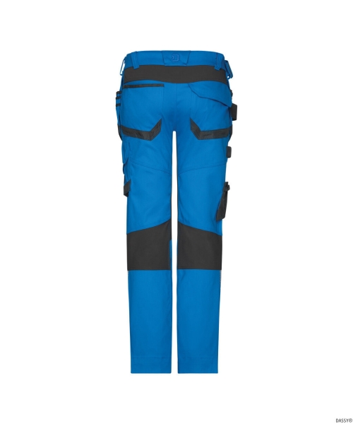 DASSY® Flux Next Stretch-Arbeitshose mit Holstertaschen und Kniepolstertaschen, azurblau/anthrazitgrau