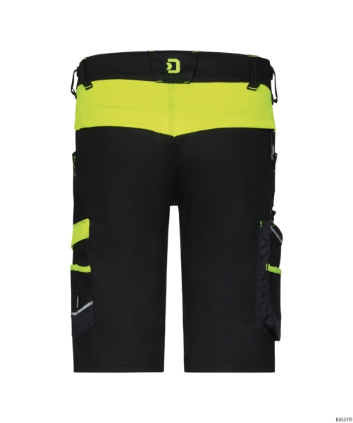 DASSY-Damen-Stretch-Arbeitsshorts MANILLA, 245 g/m², schwarz/neongelb