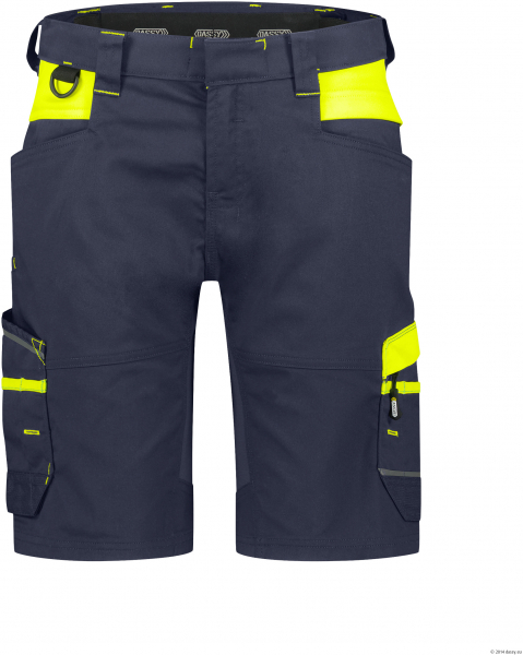 DASSY-Damen-Stretch-Arbeitsshorts MANILLA, 245 g/m², nachtblau/neongelb