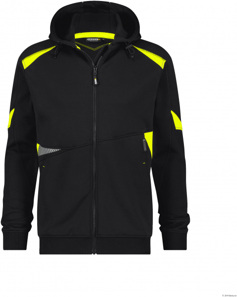 DASSY-Kapuzensweatshirt SANTOS, 305 g/m², schwarz/neogelb
