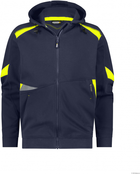 DASSY-Kapuzensweatshirt SANTOS, 305 g/m², nachtblau/neogelb
