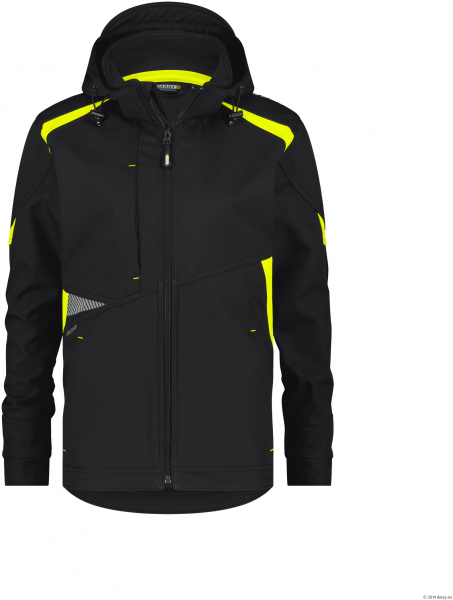 DASSY-Damen-Softshell Jacke KALAMA, 280 g/m², schwarz/neogelb