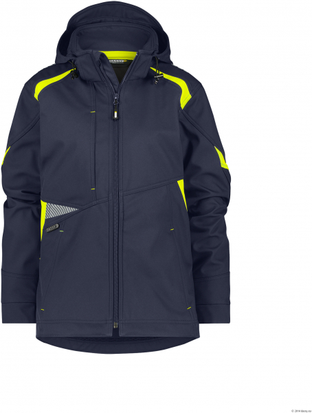 DASSY-Damen-Softshell Jacke KALAMA, 280 g/m², nachtblau/neogelb
