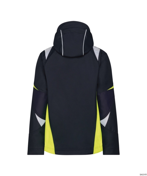 DASSY-Damen-Softshell Jacke KALAMA, 280 g/m², nachtblau/neogelb