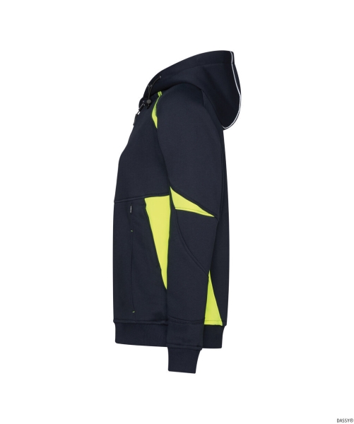 DASSY-Damen-Kapuzensweatshirt SANTOS, 305 g/m², nachtblau/neogelb
