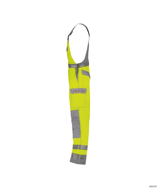 DASSY-Warnschutz, Latzhose mit Kniepolstertaschen COLOMBIA gelb/grau