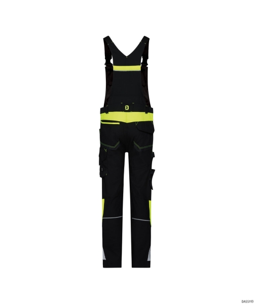 DASSY-Stretch-Arbeitshose mit Kniepolstertaschen ULSAN, 245 g/m², schwarz/neongelb