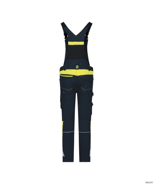 DASSY-Stretch-Arbeitshose mit Kniepolstertaschen ULSAN, 245 g/m², nachtblau/neongelb