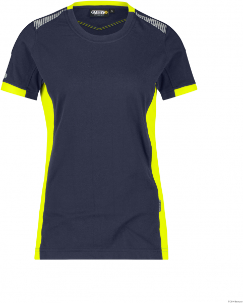 DASSY-Damen-T-Shirt TAMPICO, 180 g/m², nachtblau/neongelb